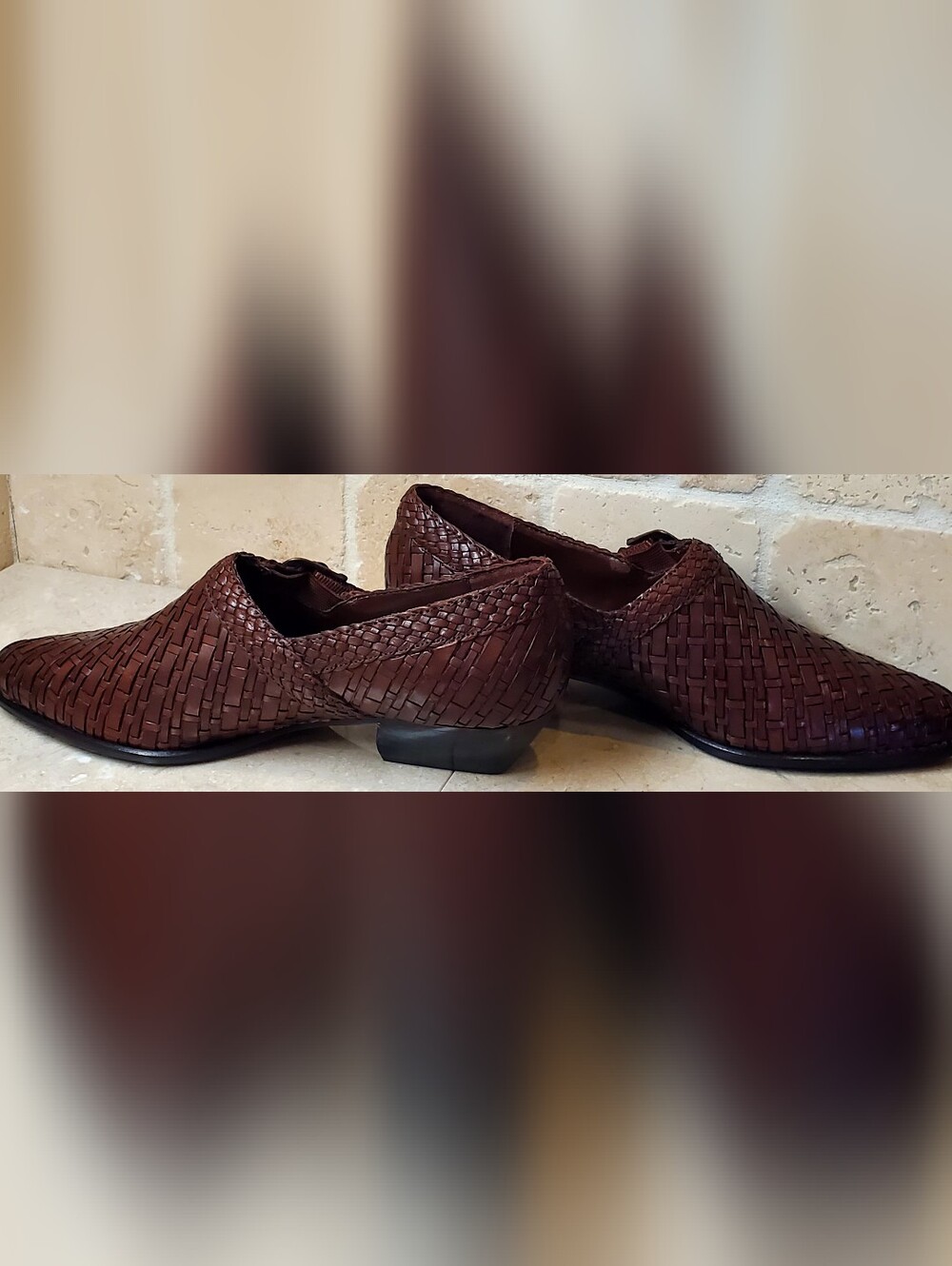 Nicole by Nicole Miller Victoria 7.5M Woven Leather Buckle Mules in Dark Brown - Picture 11 of 13